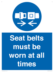 Seat belts must be worn at all times